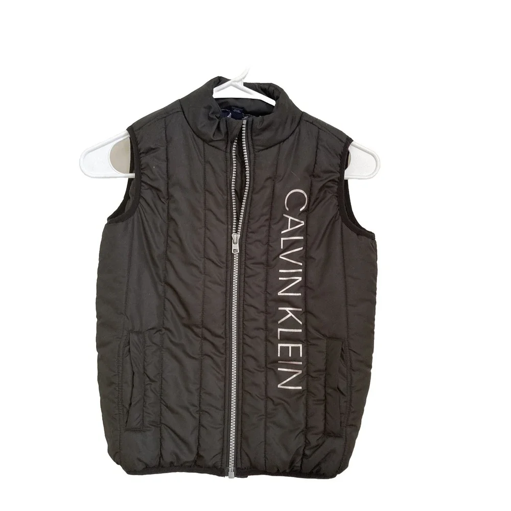 Calvin Klein Girls Size 6 Black Puffer Vest‎ SleeveLess Logo